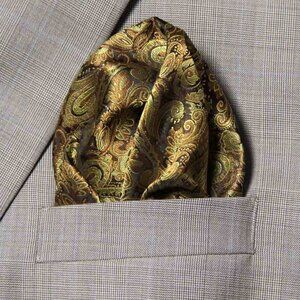 Gascoigne Pocket Square Gold Brown Paisley Men's